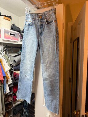 Zara Straight Leg Jeans with Fringe Ankles